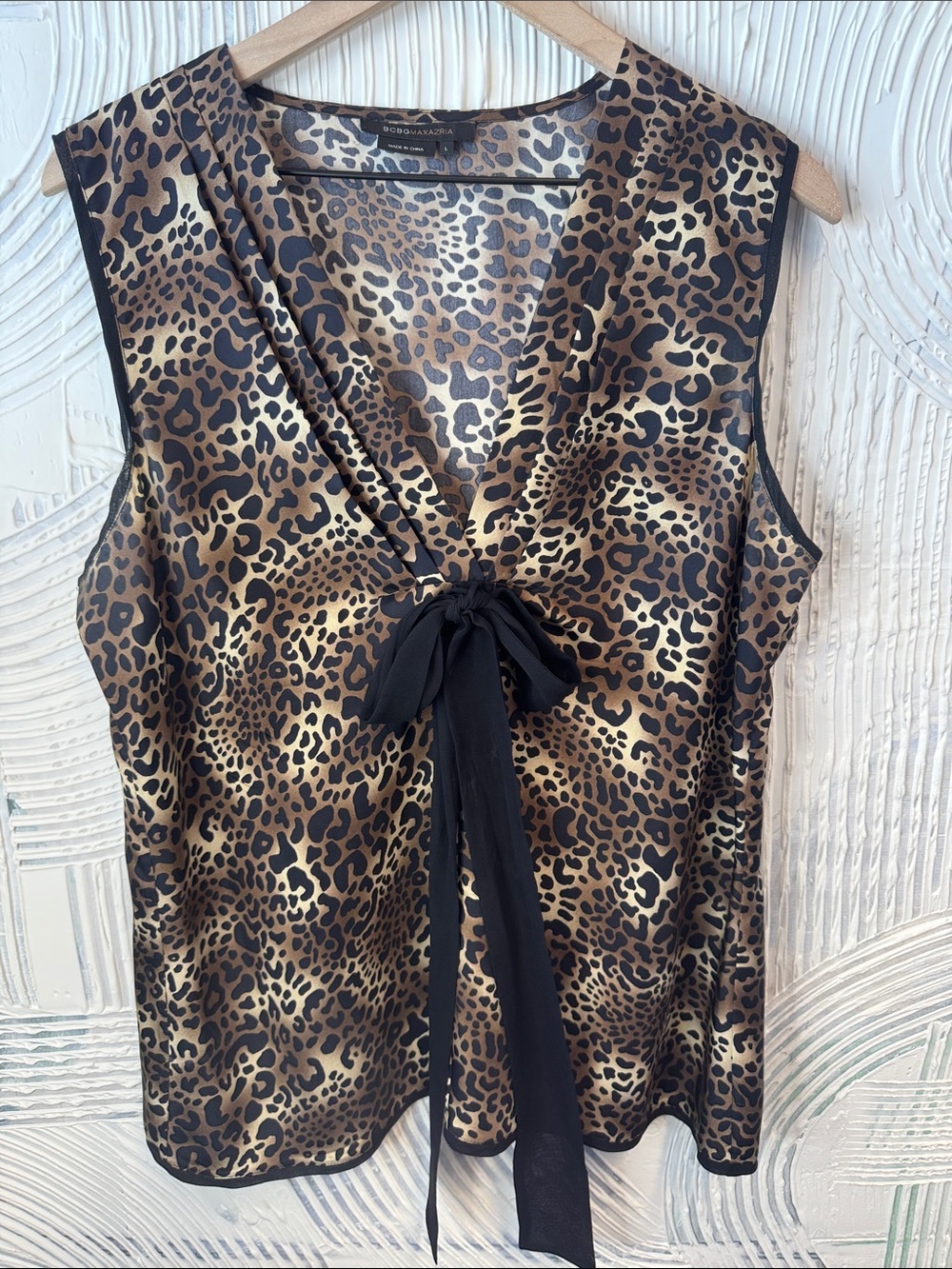 BCBGMaxAzria Leopard Print Tie-Front Sleeveless Camisole - Brown/Black N0456